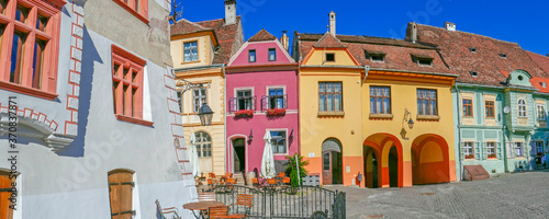 Quadro su tela Medieval street view, Sighisoara, Transylvania, Romania