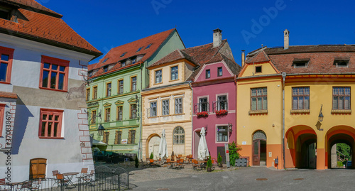 Medieval street view, Sighisoara, Transylvania, Romania