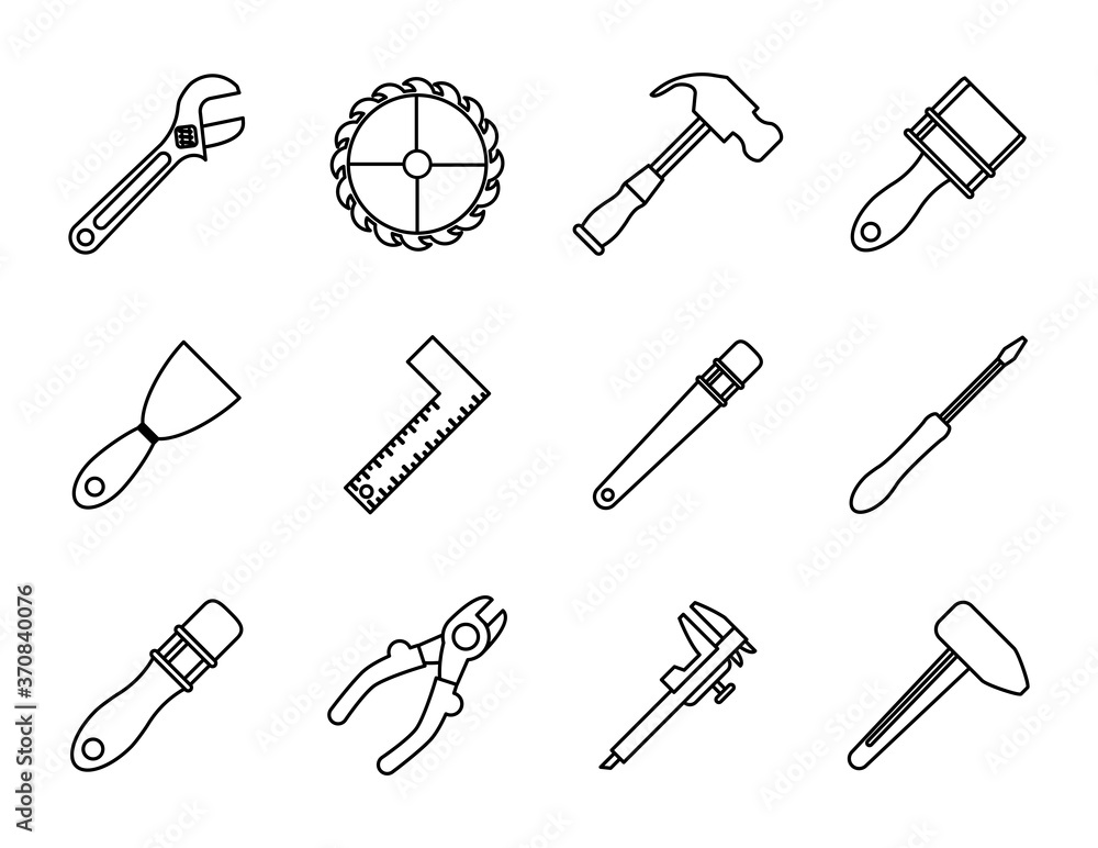 bundle of twelve tools set icons bundle of twelve tools set icons