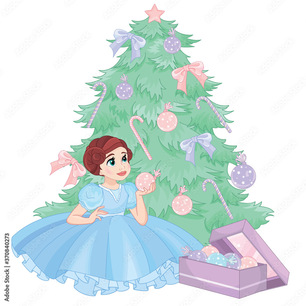 Little Princess decorating a Christmas tree Little Princess decorating a Christmas tree