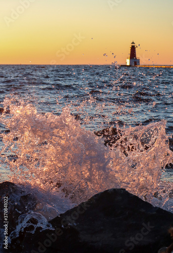 Waves at sunrise on Lake Michigan