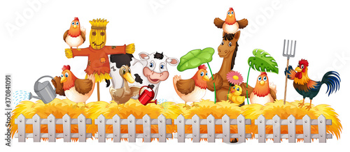 Group of domestic animals in a farm isolated