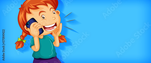 Cute girl talking on the phone cartoon character isolated