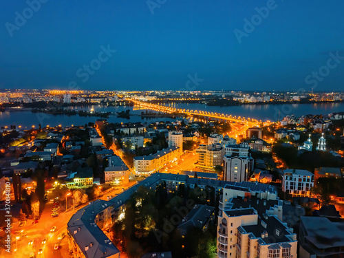 Night summer Voronezh. Aerial view from drone