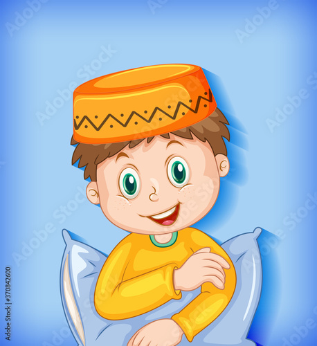 Male muslim cartoon character with pillow