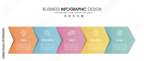 Business infographic template with 5 steps. Timeline with icons. Vector