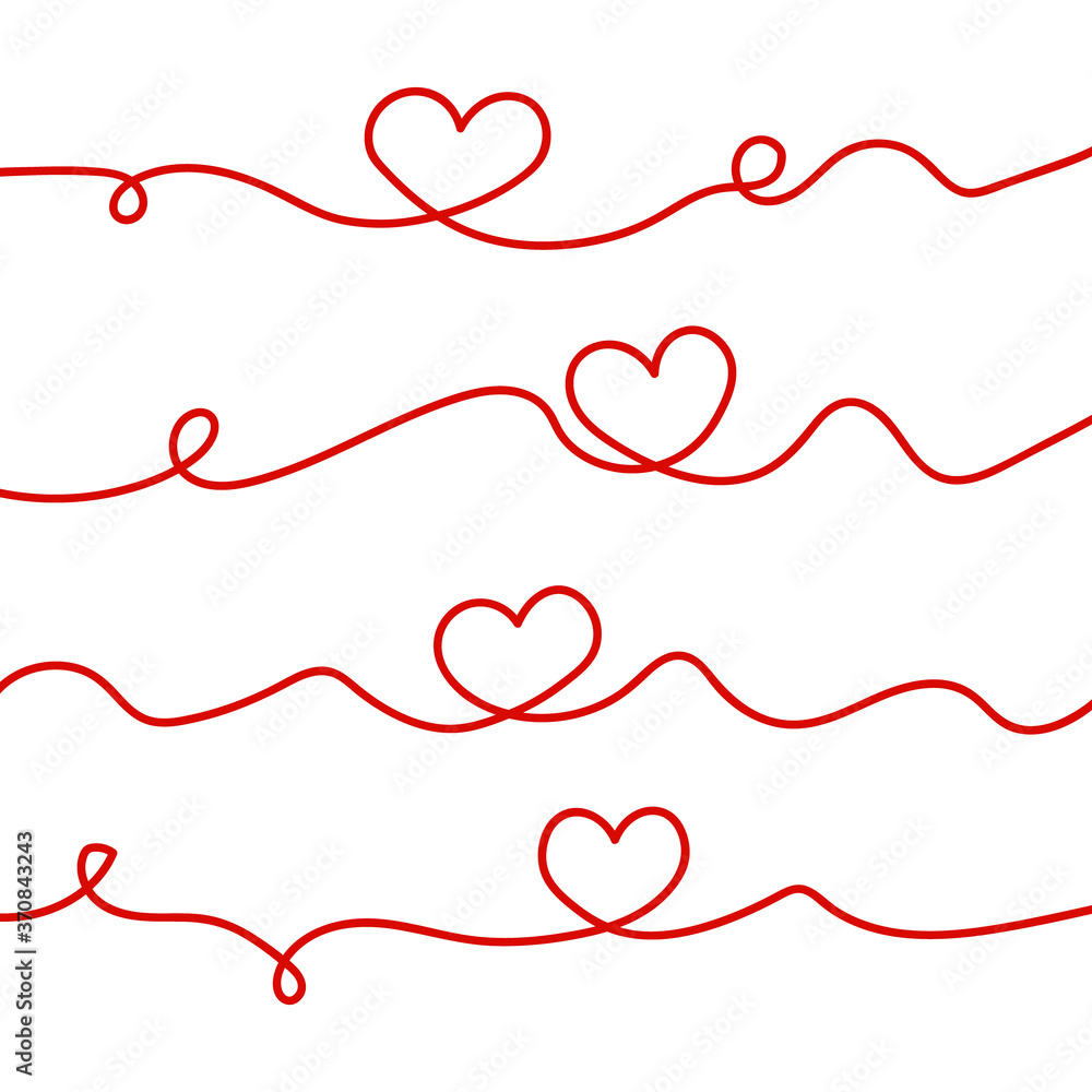 Hand drawn heart symbol set. Doodle love sign. Continuous line drawing