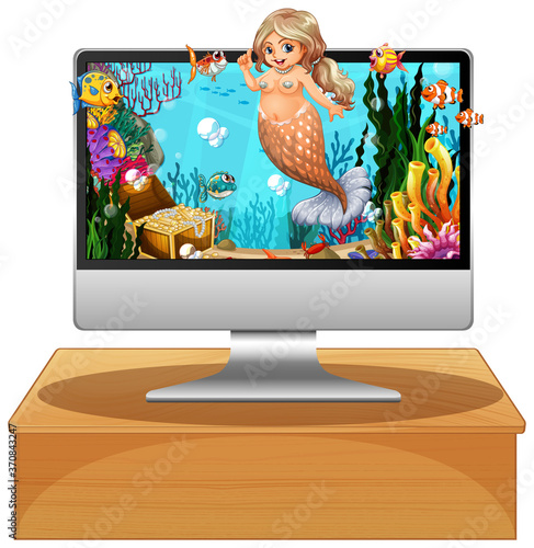 Mermaid on computer screen