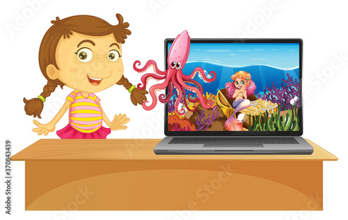 Mermaid on computer screen