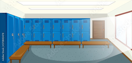 Sport changing room with locker background