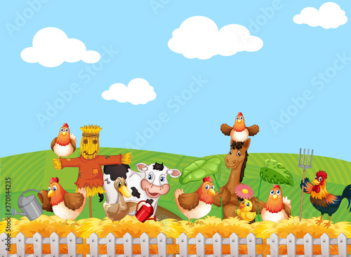Farm scene with animal farm cartoon style