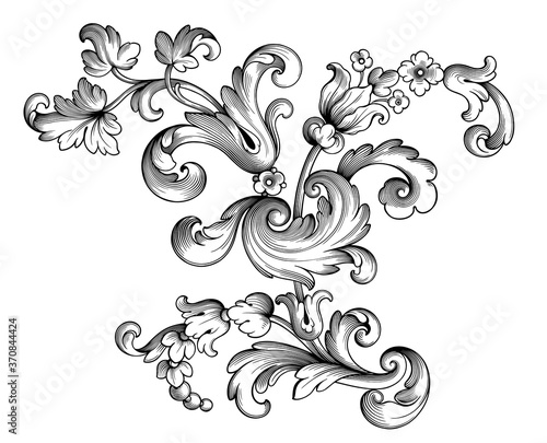 Vintage Baroque Victorian frame border monogram floral ornament  scroll engraved retro pattern tattoo calligraphic vector heraldic 