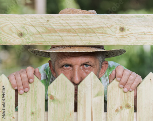 Quadro em tela Curious neighbor stands behind a fence and watches