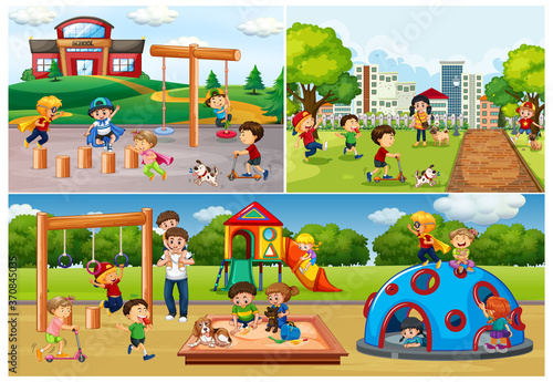 Set of people at the park and playground