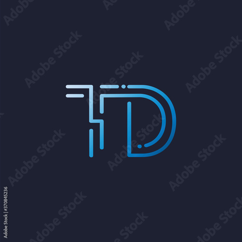 Abstract techno line initial letter T and D, TD logo icon vector design