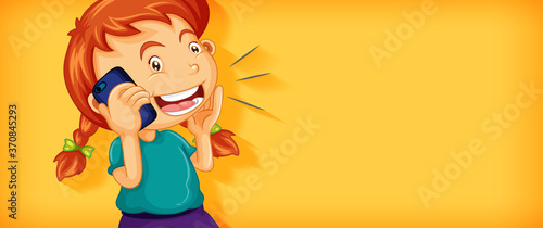 Cute girl talking on the phone cartoon character isolated