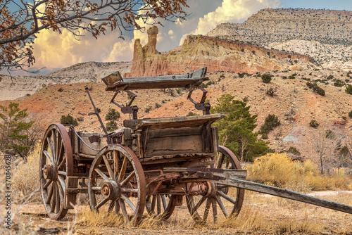 Old Freight Wagon Near Chimney Rock New Mexico USA photo