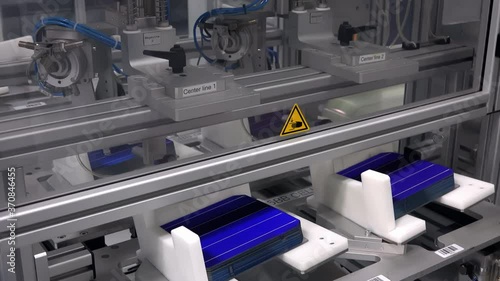 Automated Solar Cell Sorting and String Alignment System Stacking Silicon Photovoltaic Cells on Robotic PV Manufacturing Line