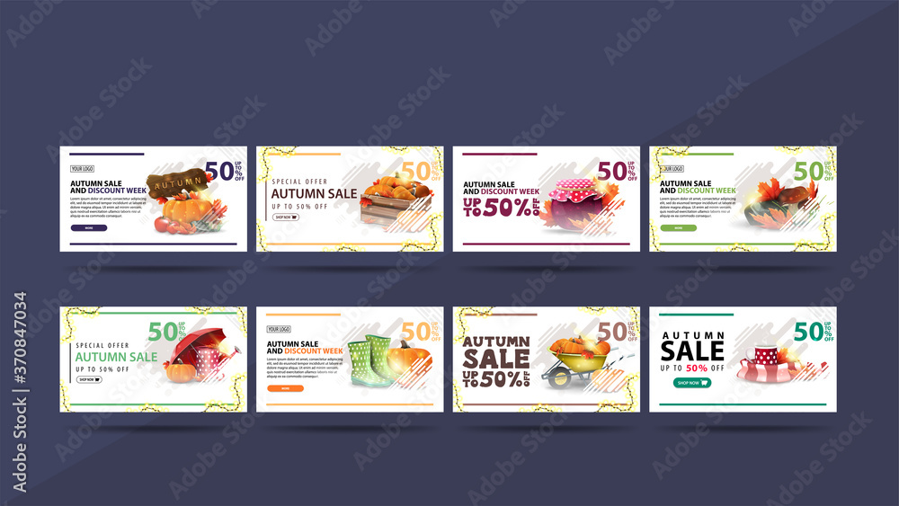 Φωτογραφία Autumn sale and discount week, set of white discount banners with abstract liqui