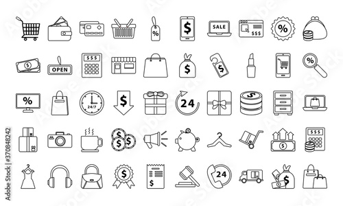 bundle of fifty shopping set collection icons