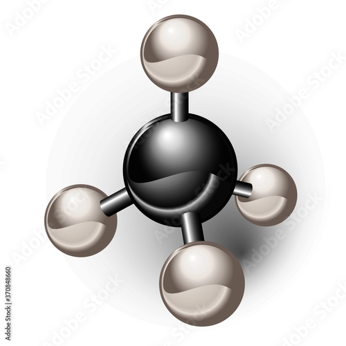 Methane atomic form. Chemical model of methane element CH4 molecule and molecular structure. 