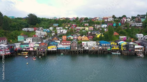 Aerial Drone Shot in Castro, Chiloe. photo