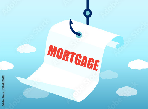 Vector of a mortgage document on a fishing hook