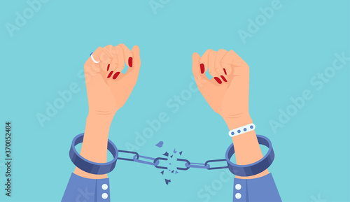 Vector of a woman breaking handcuffs