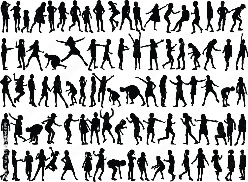 Silhouette of children on white background. Silhouette of children on white background.