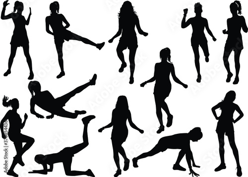 Women silhouettes on a white background.