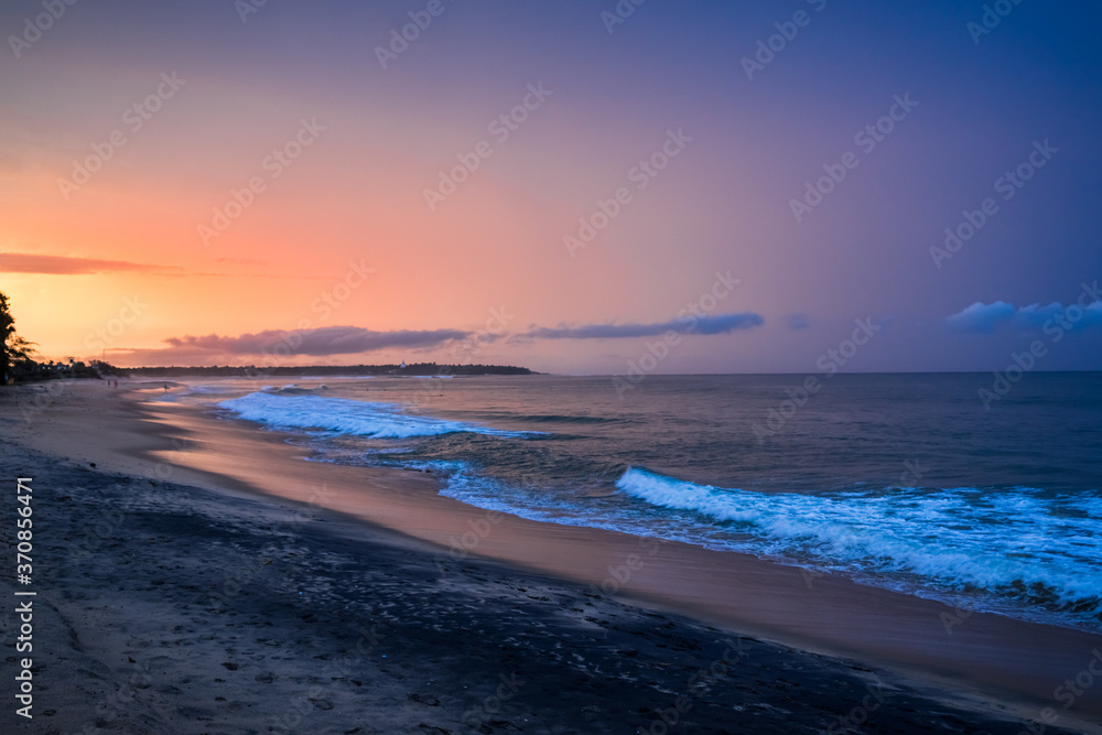 Beautiful sunset over the sea, orange sky. Arugam bay, Ceylon. panoramic format