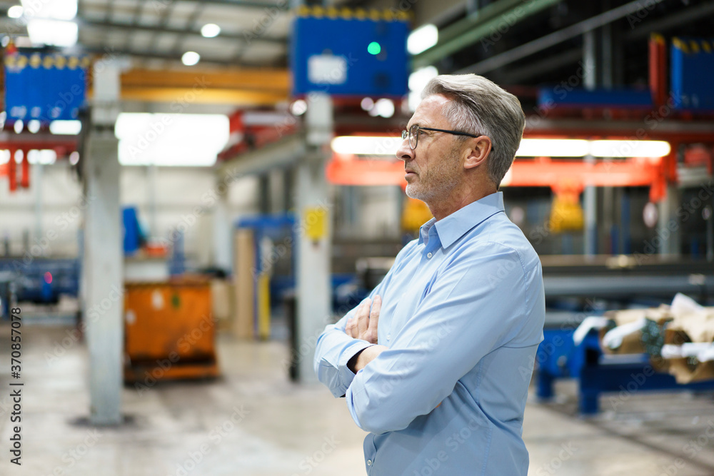 Confident mature businessman in a factory Confident mature businessman in a factory