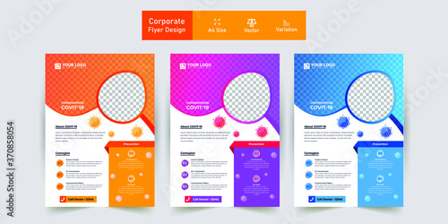 COVID 19 Virtual Conference Flyer Design, Medical product sale or Coronavirus COVID-19 flyer vector template