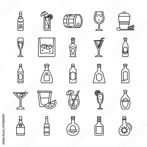 cocktails drinks and liquors icon set, line style