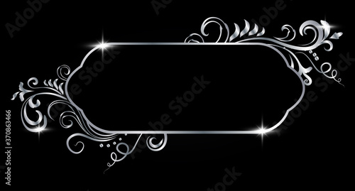 Silver shiny glowing ornate frame isolated over black