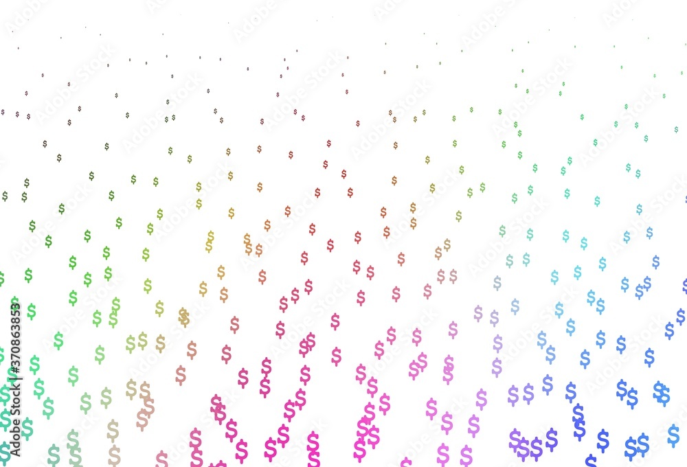 Light Multicolor, Rainbow vector texture with financial symbols.