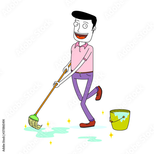 man mopping the floor happily