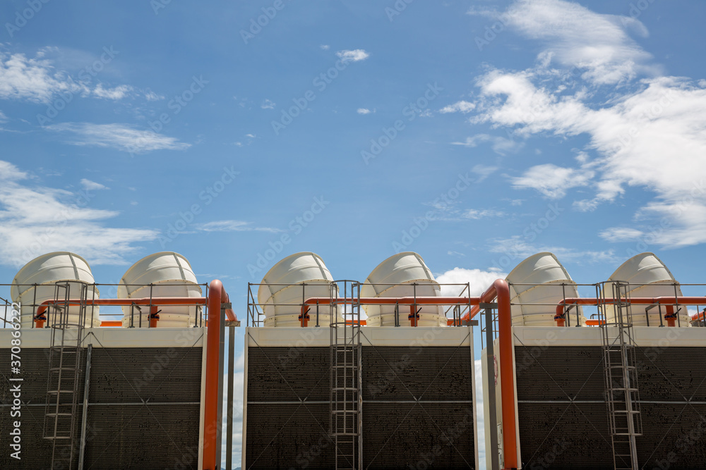 Cooling towers in data center building. Air conditioning cooling towers