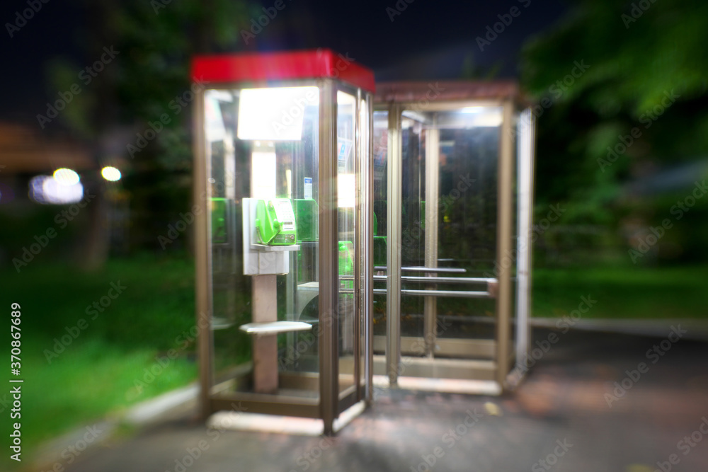 Tokyo,Japan-August 11, 2020: Empty Telephone booths in the midnight in Tokyo
