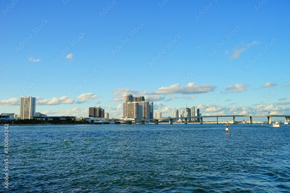 Miami downtown and beach at sun set Miami downtown and beach at sun set