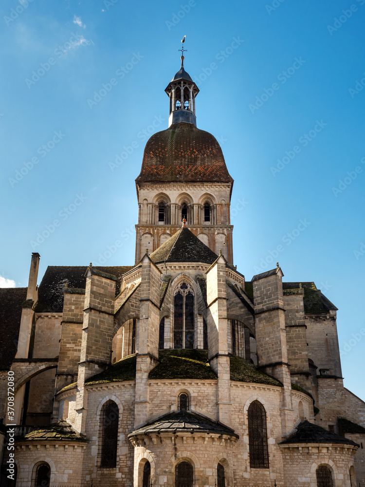 Beautiful ancient architecture of Burgundy. Streets of the city of Beaune. Sunny spring day. Advertising tourist types.