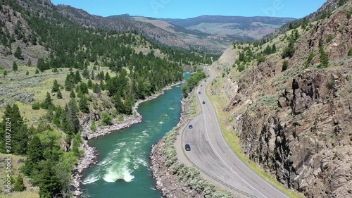 aerial view over the Yellowstone river in Montana 