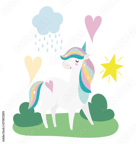 unicorn magic fantasy cartoon cloud rain star heart landscape