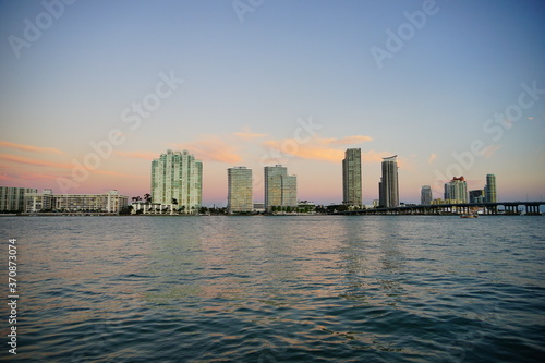 Miami south beach skyscrapers at sun set