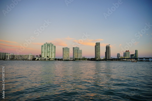 Miami downtown and south beach at sun set  © Feng