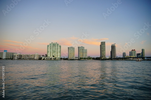 Miami downtown and beach at sun set 