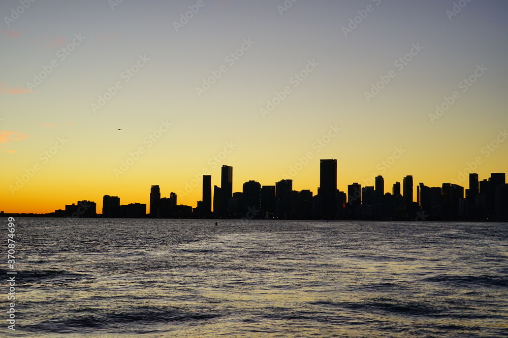 Miami downtown and beach at sun set	