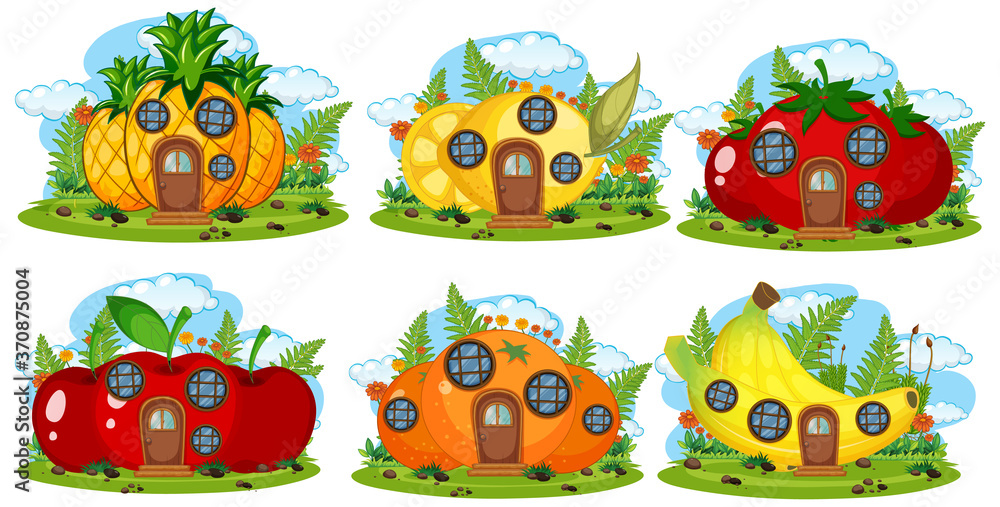 Obraz premium Set of fruit fairy house