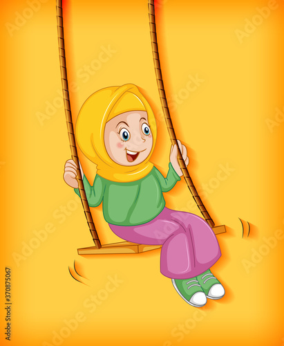 Happy muslim girl sit on swing