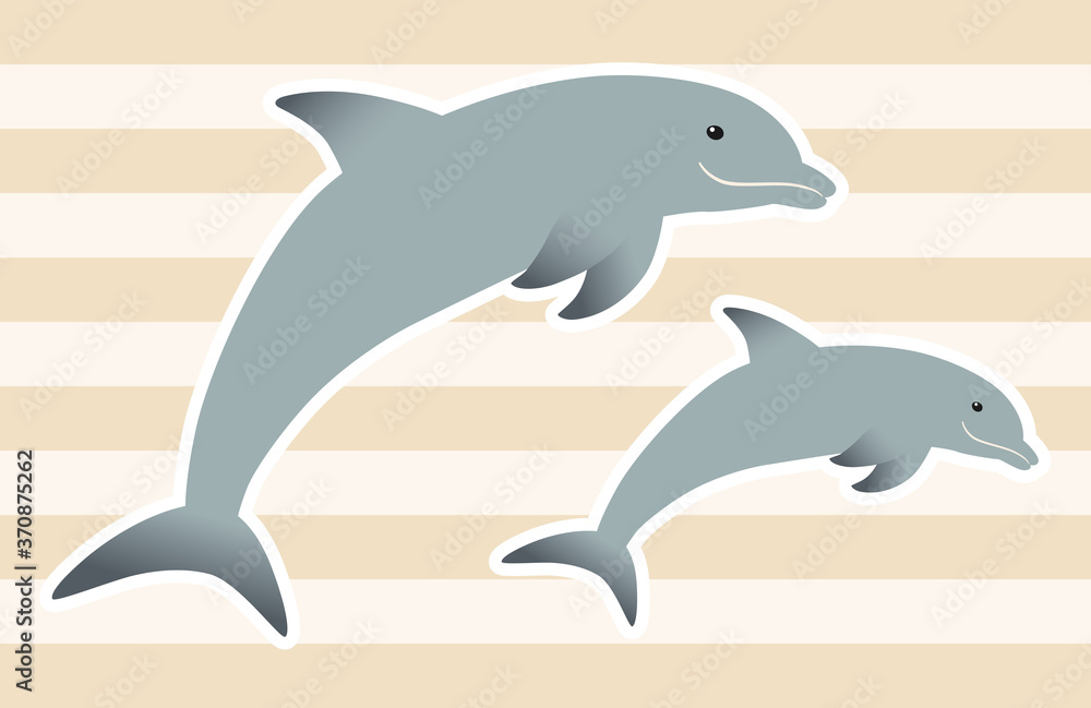 Fototapeta premium 仲良くジャンプするイルカの親子【白フチ】